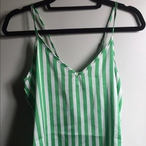 Boohoo green and white satin cami